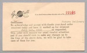 [Postcard from George J. Ball, Inc. to D. W. Kempner, May 29, 1950]