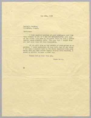 [Letter from Daniel W. Kempner to Cooley's Gardens, May 10, 1950]