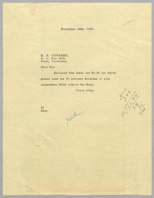 [Letter from D. W. Kempner to E. E. Cowdrey, November 20, 1950]