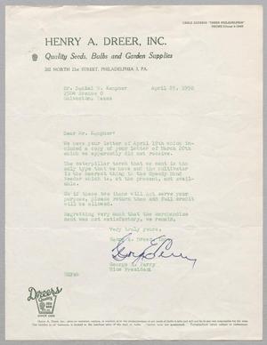[Letter from George E. Perry of Henry A. Dreer, Inc. to D. W. Kempner, April 25, 1950]