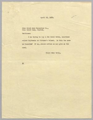 [Letter from Daniel W. Kempner to Glen Saint Mary Nurseries, April 18, 1950]