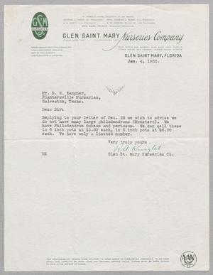 [Letter from Glen Saint Mary Nurseries to D. W. Kempner, January 4, 1950]