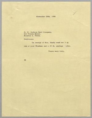 [Letter from Daniel W. Kempner to O. P. Jackson, November 20, 1950]