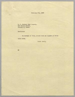 [Letter from Daniel W. Kempner to O. P. Jackson, February 9, 1950]