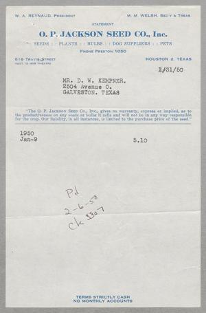[Invoice for a Charge from O. P. Jackson Seed Co., Inc., January 31, 1950]
