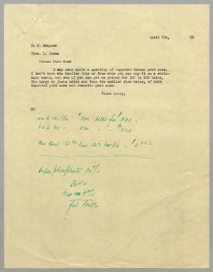 [Letter from D. W. Kempner to Thos. L. James, April 8, 1950]