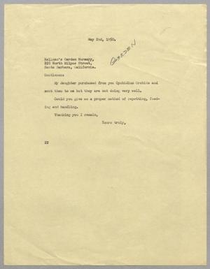 [Letter from D. W. Kempner to Kallman's Garden Nursery , May 2, 1950]