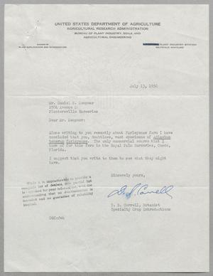 [Letter from D. S. Correll of the United States Department of Agriculture to D. W. Kempner, July 13, 1950]