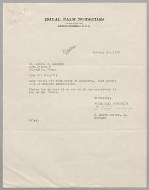 Primary view of object titled '[Letter from Royal Palm Nurseries to D. W. Kempner, January 24, 1950]'.