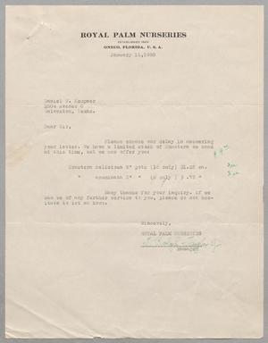 Primary view of object titled '[Letter from T. Ralph Taylor, Jr. of Royal Palm Nurseries to D. W. Kempner, January 11, 1950]'.