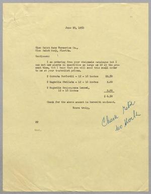 Primary view of object titled '[Letter from D. W. Kempner to Glen Saint Mary Nurseries Co., June 20, 1950]'.