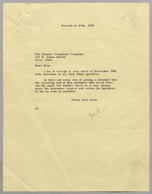 [Letter from D. W. Kempner to The Skinner Irrigation Company, November 20, 1950]