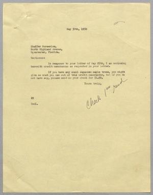 Primary view of object titled '[Letter from D. W. Kempner to Shaffer Nurseries, May 30, 1950]'.