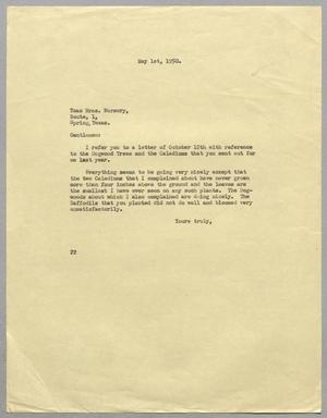 [Letter from D. W. Kempner to Texas Bros. Nursery, May 1, 1950]