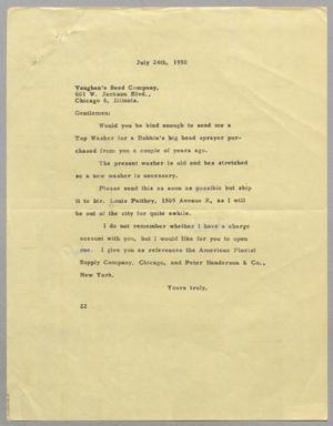 Primary view of object titled '[Letter from D. W. Kempner to Vaughan's Seed Company, July 24, 1950]'.