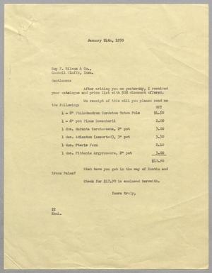 Primary view of object titled '[Letter from D. W. Kempner to Roy F. Wilcox & Co., January 24, 1950]'.
