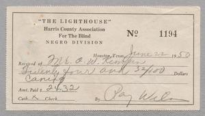 [Receipt for Payment Made to the Light House, June 1950]