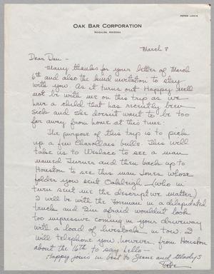 [Handwritten Letter from Peter Lewis to Daniel W. Kempner, March 8, 1950]