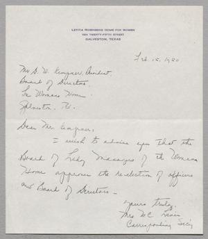 [Handwritten Letter from Edna Seinsheimer Levin to Daniel W. Kempner, February 15, 1950]