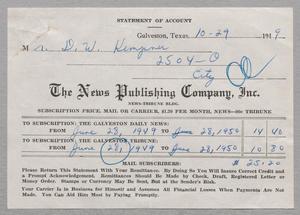 [Invoice for Subscriptions from The News Publishing Company, Inc., October 29th, 1949]