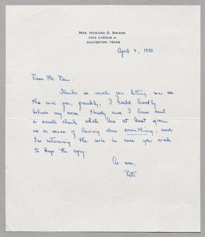 [Handwritten Letter From Patti Swann to Daniel W. Kempner, April 4, 1950]