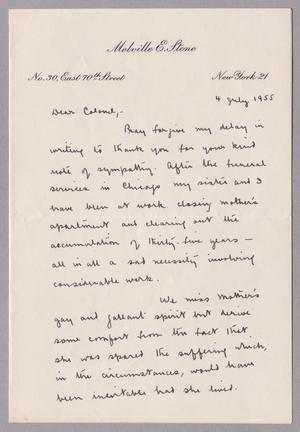 [Handwritten Letter from Melville E. Stone to D. W. Kempner, July 4, 1955]