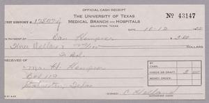 [Cash Receipt from The University of Texas Medical Branch, October 12, 1955]