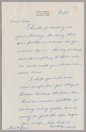 [Letter from David F. Weston to Daniel W. Kempner, August 2, 1955]