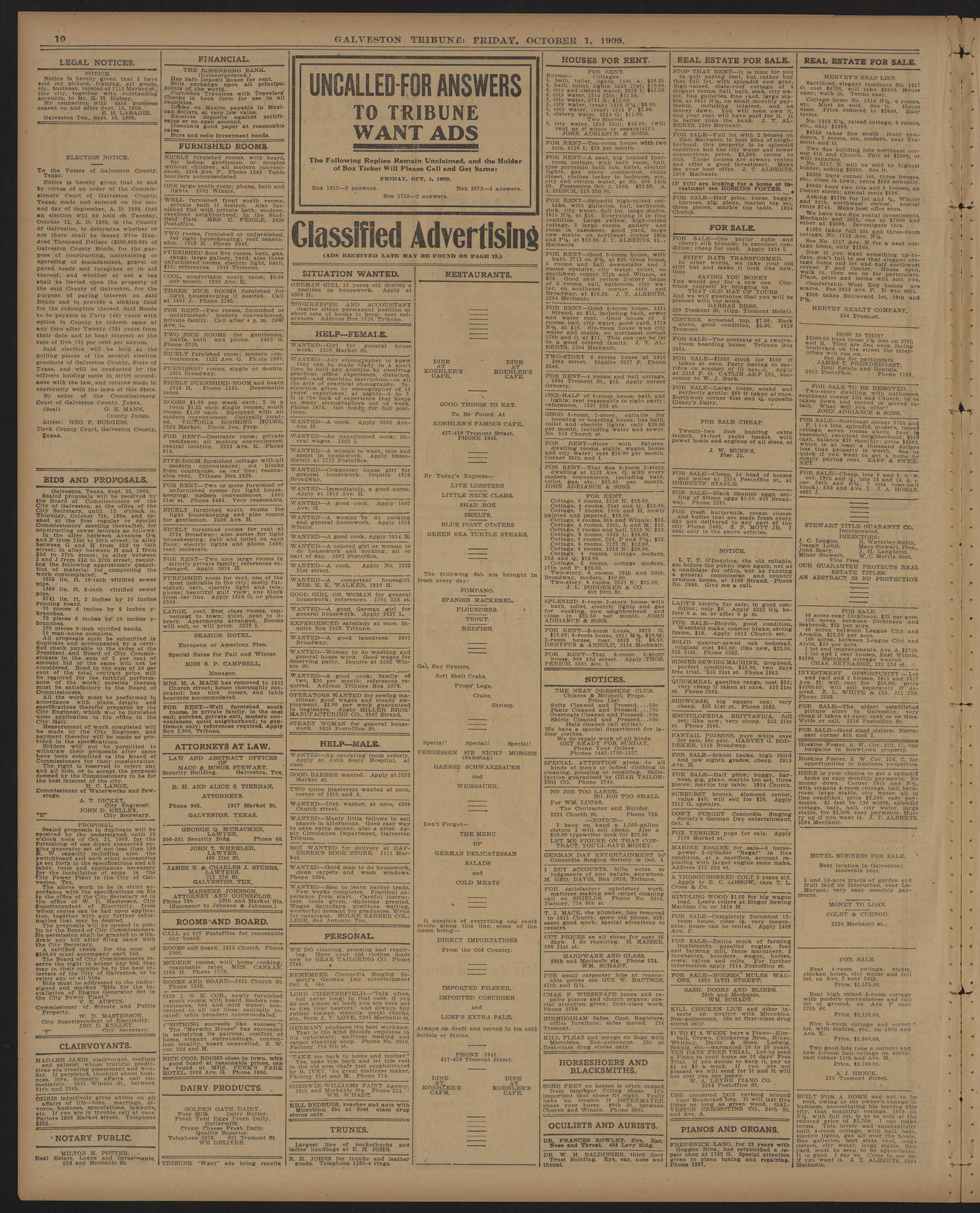 Galveston Tribune. (Galveston, Tex.), Vol. 29, No. 265, Ed. 1 Friday, October 1, 1909
                                                
                                                    [Sequence #]: 10 of 16
                                                