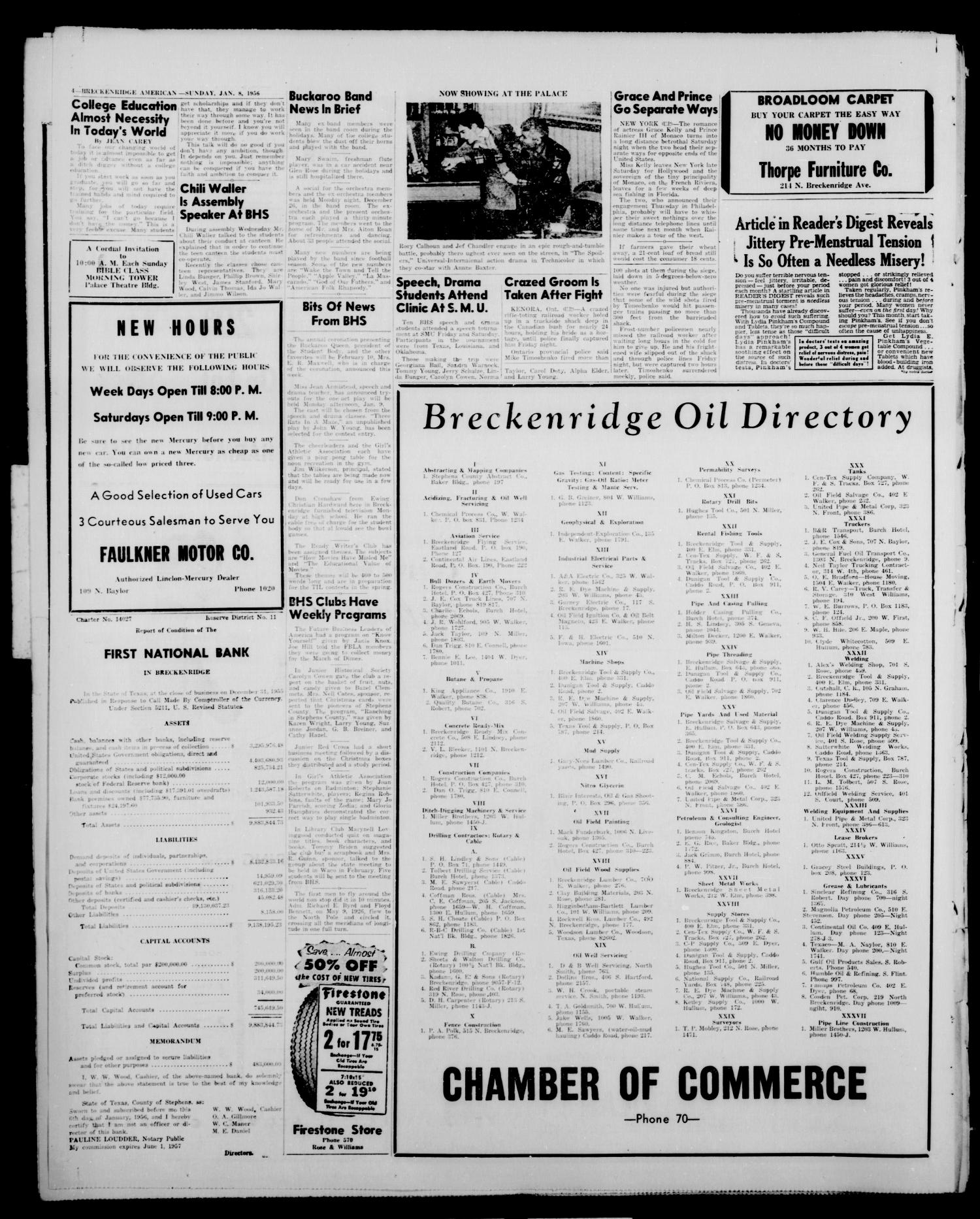 Breckenridge American (Breckenridge, Tex.), Vol. 36, No. 6, Ed. 1 Sunday, January 8, 1956
                                                
                                                    [Sequence #]: 4 of 8
                                                