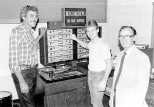 [T.R. Drummond,Kevin Hardon, and John McCormick with recording equipment]