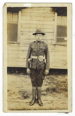 [Postcard of Stephen Koenig, Jr. Posing in Army Uniform]