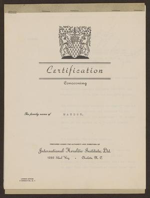 Primary view of object titled 'Certification Concerning the Family Name of Manson'.