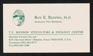 Primary view of object titled '[Business Card for Roy E. Renfro]'.