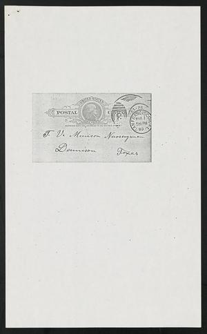 Primary view of object titled '[Postcard from Joseph King to T. V. Munson, March 1, 1890]'.