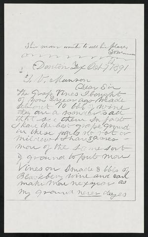 [Letter from J. B. Sawyer to T. V. Munson, October 7, 1891]