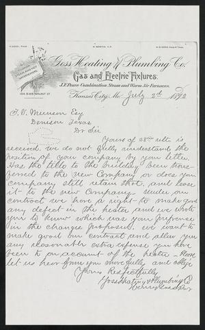 Primary view of object titled '[Letter from Henry Goss to T. V. Munson, July 2, 1892]'.