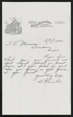 [Letter from D. W. Light to T. V. Munson, October 8, 1904]