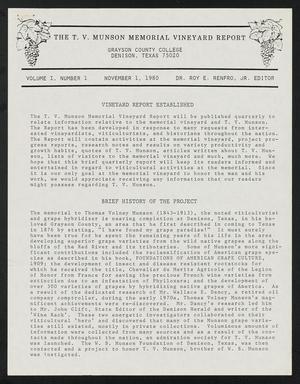 Primary view of object titled 'The T. V. Munson Memorial Vineyard Report, Volume 1, Number 1, November 1, 1980'.