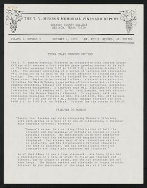 Primary view of object titled 'The T. V. Munson Memorial Vineyard Report, Volume 1, Number 4, October 1, 1981'.