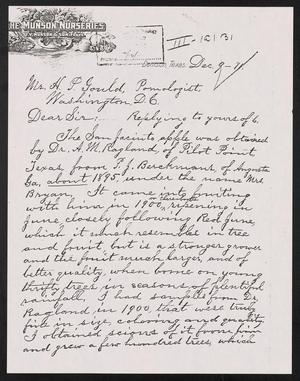 Primary view of object titled '[Letter from T. V. Munson to H. P. Gould, December 9, 1911]'.