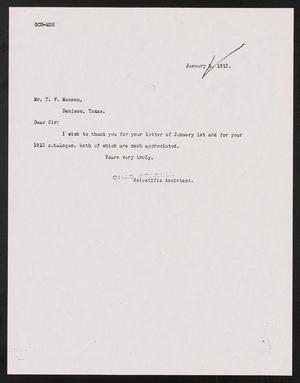 Primary view of object titled '[Letter to T. V. Munson, January 8, 1912]'.