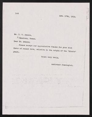 [Letter to T. V. Munson, October 17, 1912]