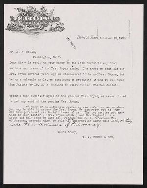 Primary view of object titled '[Letter from T. V. Munson & Son to H. P. Gould, October 22, 1912]'.