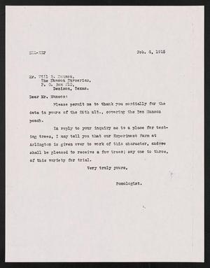 [Letter to Will B. Munson, February 4, 1915]