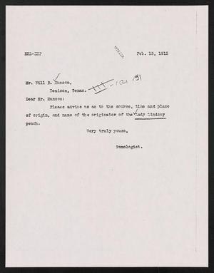 [Letter to Will B. Munson, February 15, 1915]