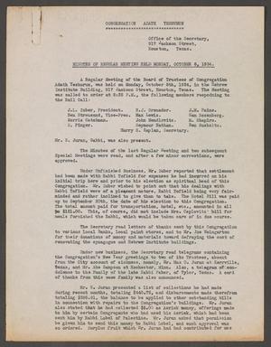 [Congregation Adath Yeshurun Board of Trustees Minutes: October 8, 1934]
