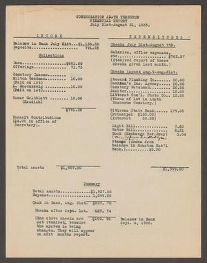 [Congregation Adath Yeshurun Financial Report: August 1935]