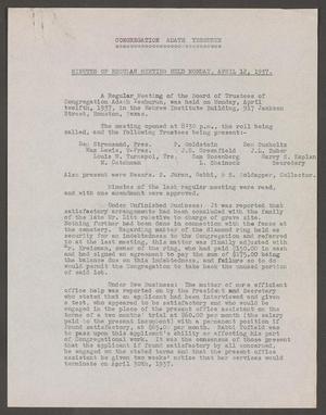 Primary view of object titled '[Congregation Adath Yeshurun Board of Trustees Minutes: April 12, 1937]'.