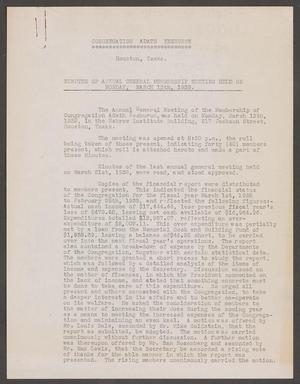 [Congregation Adath Yeshurun General Membership Meeting Minutes: March 13, 1939]